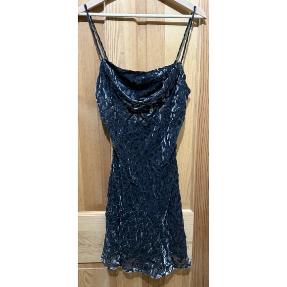 ASTR The Label Gabi Leopard Women's Mini Dress Large Dark Slate Burnout Cowl NWT - Picture 6 of 6